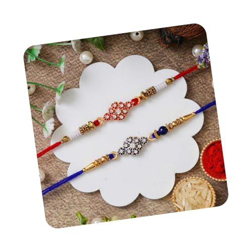 Image of eCraftIndia Set of 2 Multicolor Panda and Elephant Kids Rakhis with Roli Chawal Pack