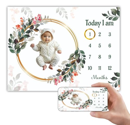 Image of Monthly Milestone Blanket Floral Wreath Design | 1-12 Months | Ultra-Soft & Skin-Friendly | Ideal for Newborn Boys & Girls | Perfect Baby Growth Tracker & Photoshoot Prop