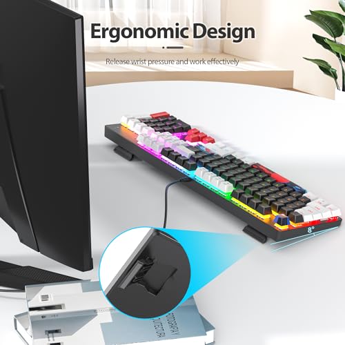 Image of RGB Gaming Keyboard, 104-Key Wired Mechanical Keyboard, Creamy with Number Pad, Linear Red Switch NKRO, Full Size for Windows Laptop PC Gamer