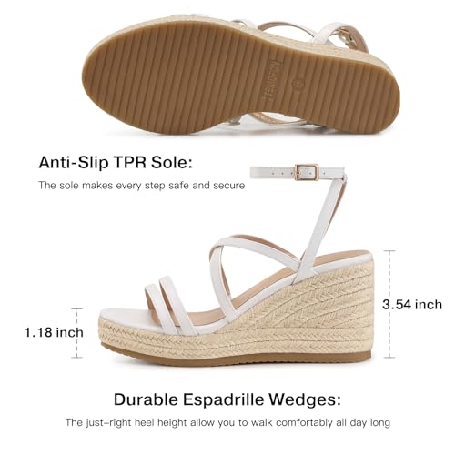 Image of TEMOFON White Wedge Sandals for Women Espadrilles 2026 Dressy Summer Comfortable Walking Strappy Platform Sandals Beach Wedding Low Wedges Heels Womens Shoes