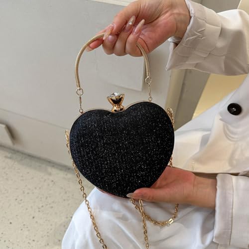 Sac à main de soirée en cœur avec sangle en chaîne anti-chute