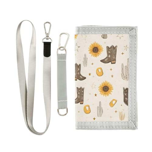 ALAZA Kids Wallets for Boys Girls Toddler Trifold Wallet Children Small Boots Cactus Sunflower with Zipper Coin Pocket