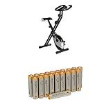 Ultrasport F-Bike Heavy, Fahrradtrainer, Heimtrainer, Fitnessfahrrad mit Trainingscomputer und Handpulssensoren, klappbar, Schwarz/Silber mit Amazon Basics Batterien