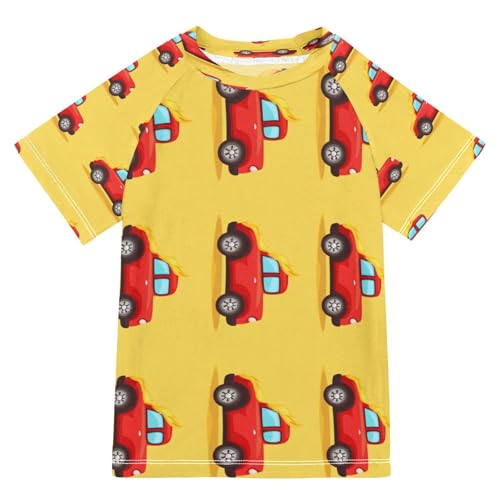 Boys Short Sleeve T-Shirts Red Fire Car Cartoon Rashguard Kids Swim Shirts Sun UPF 50+