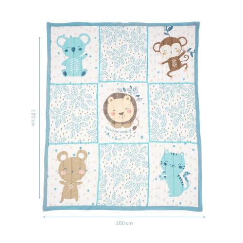 Image of TIDY SLEEP Mulmul Cotton Baby Blanket - Super Soft & Lightweight Comforter for Newborns & Toddlers (0-2 Years) - Jaipuri Razai, All-Season Use, 110x90 cm - Jungle Family Print