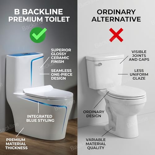 Image of Backline P Trap Commode for Toilet | One Piece Ceramic Commode With 10L In-Built Tank | Wash-Down Flushing With Soft Closing Toilet Seat - P Trap Water Closet (White Blue) (7 Years Color Warranty)