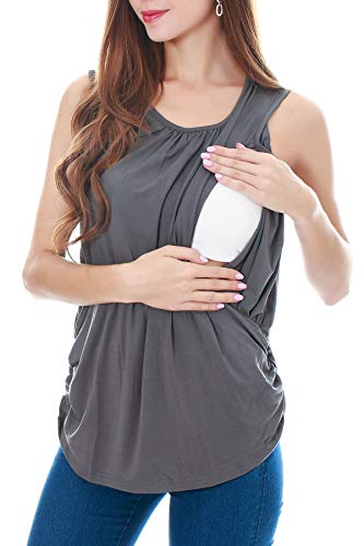 Smallshow Women's Maternity Nursing Tank Top Sleeveless Breastfeeding Clothes Medium Dark Grey
