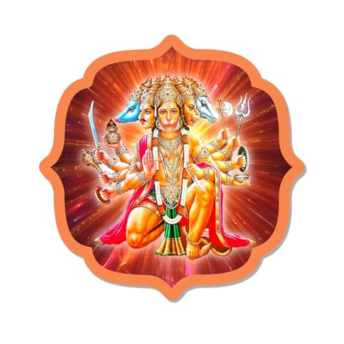 Image of BerryBox Panchmukhi Hanuman MDF Sticker Wall Frame Door Vastu Dosh Rectification Remedy Of Home, Office And Factory MDF Photo Poster with self adhesive tape (Style 4)