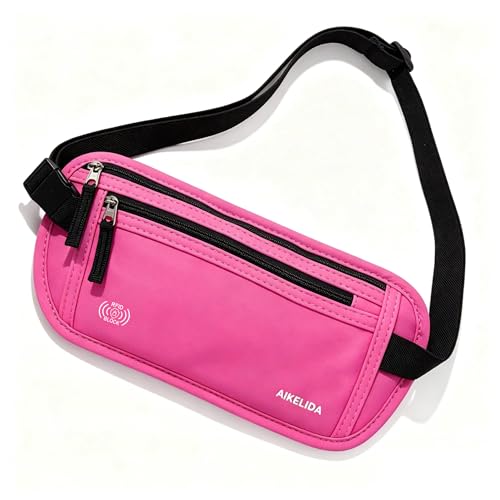 Image of Money Belt - Slim Passport Holder RFID Blocking Travel Wallet Undercover Fanny Packs for Women - Rose