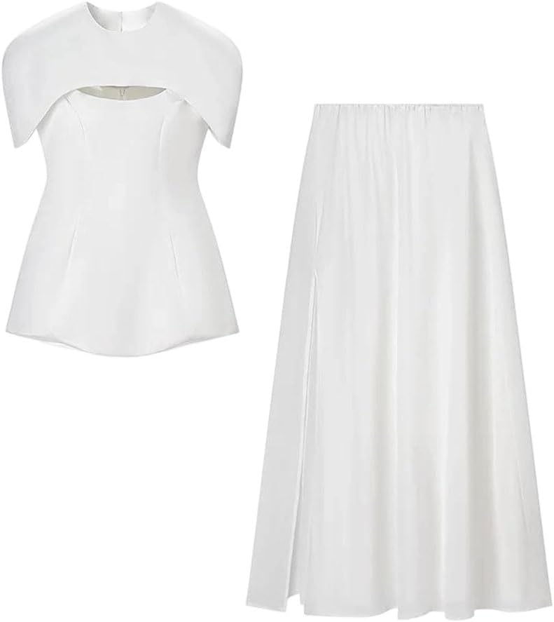 Women's Spring Solid Color Camisole Elastic Midi Skirt Casual Three Piece Set
