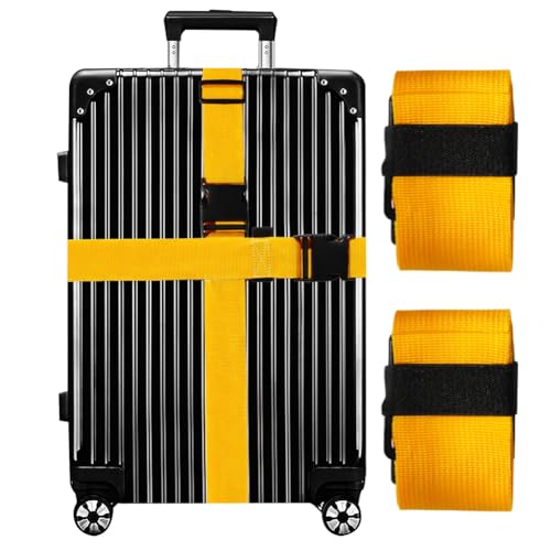 Image of Luggage Straps for Suitcases TSA Approved-2 Pack Bright Personalized Luggage Belt Strap for Suitcase /Carry On Bag Luggage Accessories for Travel (Yellow)