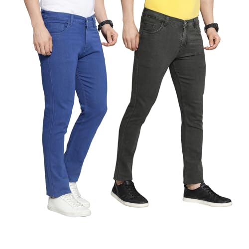 Image of DAIS Men's Stretchable Slim Fit Mid Rise Jeans, Pack of 2, (Combo of 2 Jeans)