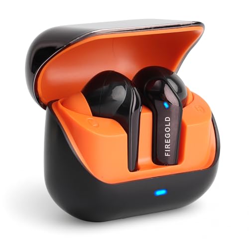 Image of FIREGOLD New Blastpods Wireless Earbuds with 4 Mic ENC, HD Sound Quality, 48 Hours Battery Backup (Black /Orange)