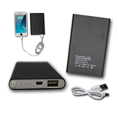 PH26 Batterie USB Externe de Secours 8000mAh avec LED (câble Inclus) Power Bank Noir Output Intelligent Quick Charge pour Wiko Highway Pure by