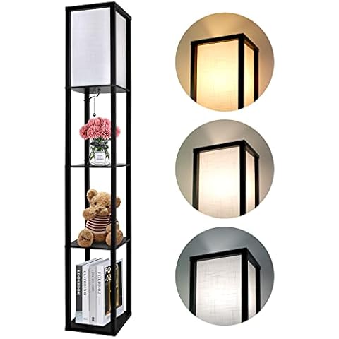 Lámpara de Pie LED de Madera con Estante Cover