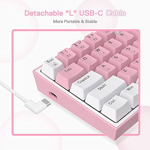 Image of Redragon K617 Fizz 60% Wired RGB Gaming Keyboard, 61 Keys Compact Mechanical Keyboard w /White and Pink Color Keycaps, Linear Red Switch, Pro Driver /Software Supported