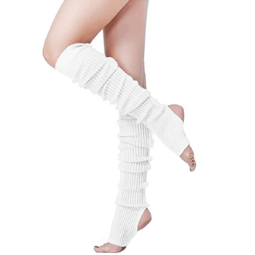 Ttpsry Women's White,50Cm Leg Warmers For Knit Stirrup Long Ribbed Leg Warmer High Footless Knitted Thigh Socks Knee Warmer Over Knee Footless Socks For Yoga Ballet Dance(White,50Cm)