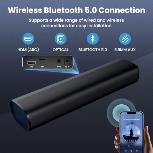 MZEIBO TV Sound Bar, Sound Bars for Smart TV Bluetooth 5.0 Soundbar 50W 17Inch Small Soundbars with HDMI-ARC/Optical/AUX Connection, TV Soundbar Surround Sound Bars (Glossy Black)