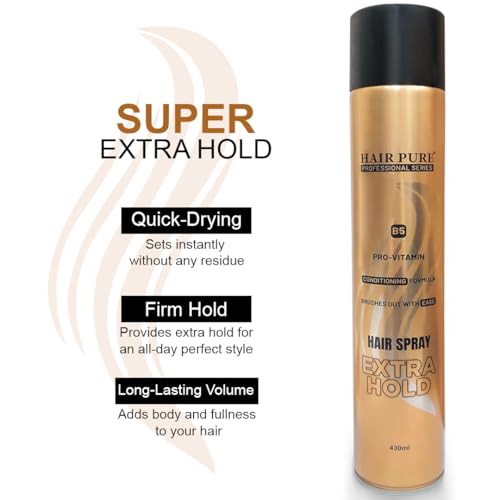 Image of Hair Pure Extra Hold Hair Spray | Quick Drying | Long Lasting Hold | No Flaking | Natural Shine | Non-Sticky | Easy Wash Off | Pro Vitamin B5 | Conditioning Formula (430ml)