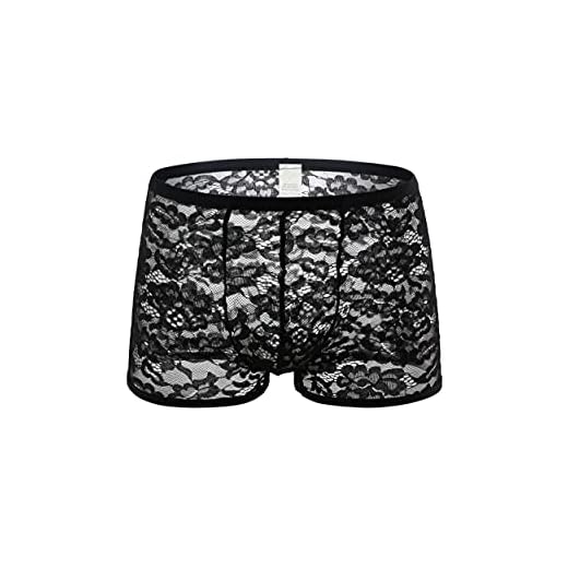 Swbreety Men's Floral Lace Boxer Panties Sexy Low Rise Briefs Underwear Tunks Underpants Black