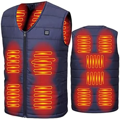 YZTTCD Chaleco Calefactable, Chaqueta Térmica USB, 3 Modos de Calefacción, Chaleco Lavable, Adecuada Para Senderismo Y Esquí (Baterías No Incluidas), 4#-Azul, L