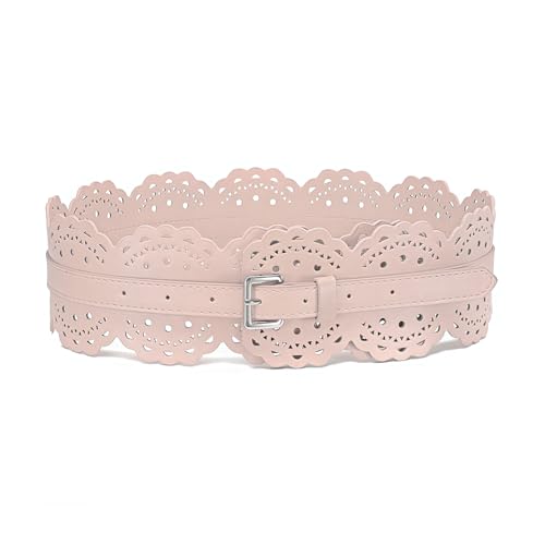 Women's Wide Vintage Leather Belt - Chunky Waist Belt with Prong Buckle for Dresses