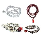 Planet 007 4 Mala Combo of Sphatik mala Lal Chandan Scented mala Vaijayanti Mala & Tulsi mala with Free Japa Bag