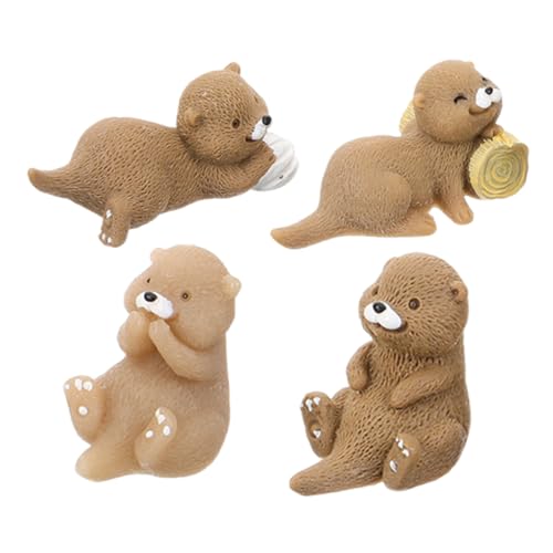 DECOMELODY 4 Piezas Figuras Miniatura de Nutria de Resina Adornos para Jardín de Plantas Suculentas Decoración Creativa para Micro Paisaje Accesorios DIY para Macetas y Pasteles