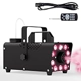 Smoke Machine, Fog Machine with 10 LED Lights, 500W 8000CFM Smoke Machine for Parties, Indoor Christmas Fog Machine with Wireless Remote, 13 RGB Colors, Perfect for Weddings, DJ Stages