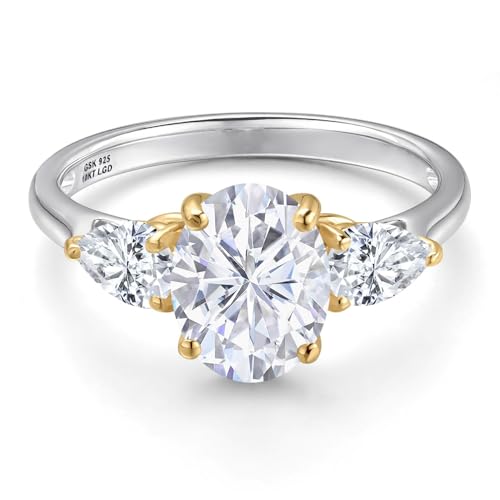 Gem Stone King 925 Silver and 10K Yellow Gold White Moissanite Engagement Ring For Women | 2.90 Cttw | Oval 9X7MM | Gemstone Birthstone | Available in Size 5,6,7,8,93