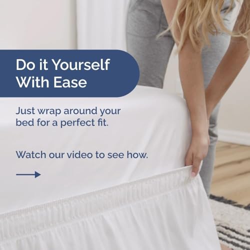 Image of Bed Skirt - Wrap Around Dust Ruffle Bed Frame Cover with Easy Fit Elastic Strap, King Size 12 Inch Drop, Microfiber Pleated, Machine Washable | White