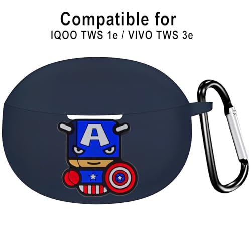 Image of Silicone Case Compatible with iQOO TWS 1e | Vivo TWS 3e, Soft Silicone 360 Full Protection Dust-Proof Shockproof Case Cover with Hook (Cover Only) (Captain-America)