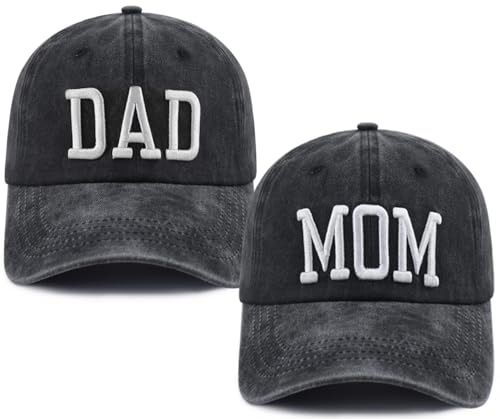 Image of Mom and Dad Hats for Men Women, Funny Adjustable Cotton 3D Embroidered Mama Papa Baseball Cap