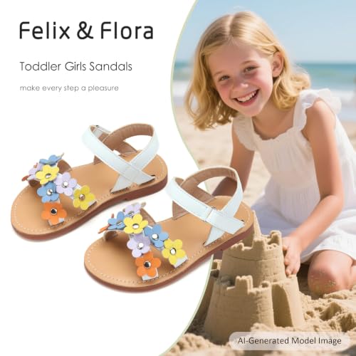 Image of Felix & Flora Toddler Girl Sandals -Flower Girl Dress Shoes Open Toe Little Kid Flats