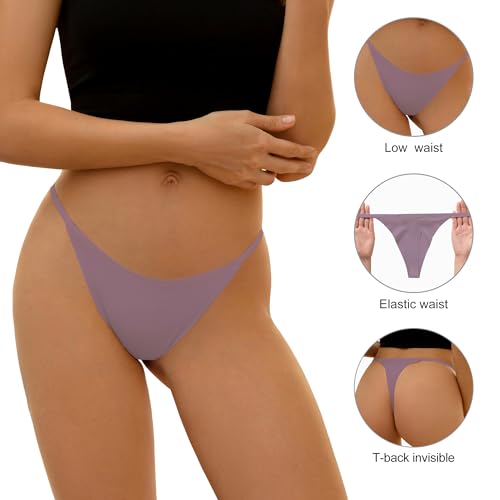Image of DEANGELMON Seamless G-string Thongs for Women - No Show Thong Underwear Low Rise Stretch Panties Workout Pack