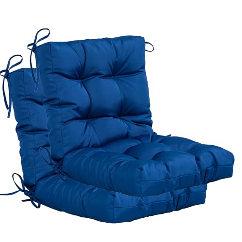 Image of QILLOWAY Outdoor Chair Cushion for Patio Furniture, Waterproof Patio Cushions Set of 2 with Ties, Fade Resistant Replacement Pads for Outdoor Rocking Chairs,Royal Blue
