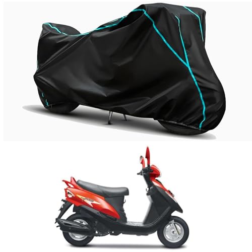 Image of Waterproof Bike Body Cover Compatible for | Mahindra SYM Flyte | Taffeta Fabric, Sky Piping Design, Bottom Elastic Fit | Dustproof, Sun UV & Rain Protection for All Weather.