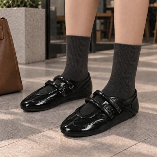 HIULYCENCE Mary Jane Sneakers Women Ballet Flats for Retro Black US8 - image 6