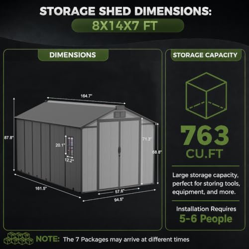 Image of 8x14 FT Resin Storage Shed with Floor & Skylight, Large Outdoor Shed