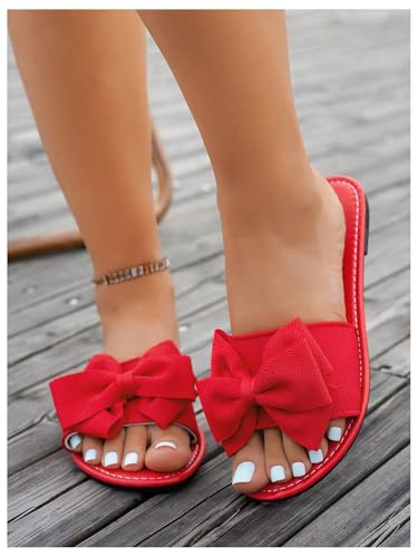 Women's Bow Flat Sandals Dressy Slide Sandals Open Toe Summer Beach Flat Shoes Slippers Slip on Slide3
