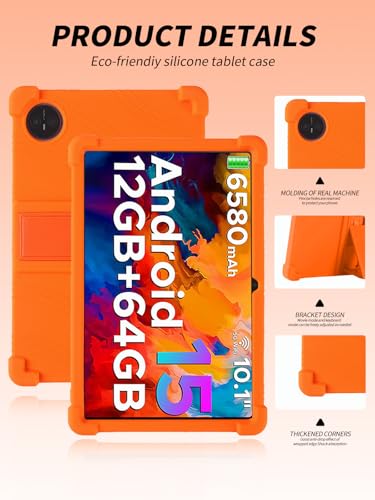 Coque silicone Doogee Tab A9 Pro 10.1 orange avec support réglable pour enfant