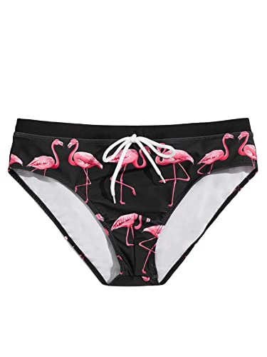 WDIRARA Men's Swimwear Flamingo Print Tie Waist Swim Brief Bikini Shorts