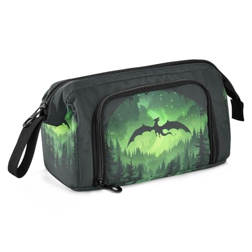 Image of Cool Dragon Green Pencil Bag Pencil Case for Teen Boy Girl, Big Capacity Pen Bag Zipper Pencil Pouch with Handheld Aesthetic Pencil Pouch with Print School Office Pencils Stationery