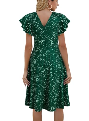 Image of MSLG Women's Fit and Flare Ruffle Short Sleeves Dresses Work V-Back Cocktail Semi Formal A Line Dress with Pockets 842