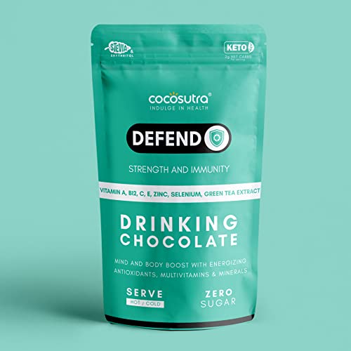 Image of Cocosutra DEFEND - Sugar Free Drinking Chocolate Mix | For Strength & Immunity Boost | With added Multivitamins, Minerals & Antioxidants | Vegan | Keto Friendly | 200 g (Pack of 3)
