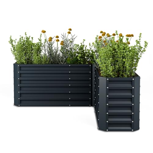 blumfeldt Jardinera Exterior en Forma de L - Arriate Elevado de Jardín 742L, Acero Galvalume Resistente a la Intemperie, Drenaje Óptimo y Montaje Fácil, Ideal para Esquinas y Cultivo de Plantas