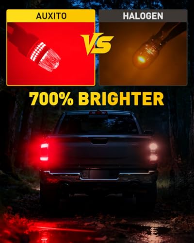 Image of AUXITO 7440 7443 LED Bulb Red Brake Lights Tail Lights, 700% Brighter 7441 7444 T20 992 WY21W LED Bulbs with Projector for Stop Third Brake Backup Tail Signal Marker Light, Pack of 2