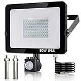 YONOK 100W LED Strahler mit Bewegungsmelder Außen, 10000LM LED Fluter mit Bewegungsmelder, IP66 Wasserdicht LED Flutlicht mit Bewegungsmelder, 2m Stromkabel, 6500K Außenstrahler Scheinwerfer