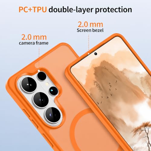 Image of Elzzi Magnetic Magsafe Case for Samsung Galaxy S26 Ultra 5G Cover, Compatible with MagSafe Translucent Matte Hard PC + TPU Back Cover, Slim Shock-Resistant Protective Case (Cosmic Orange)