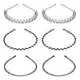 6 Pieces Metal Headbands Wavy Hairband Spring Hair Hoop Black Unisex Men Women Slicked Back Headband Sports Elastic Non Slip